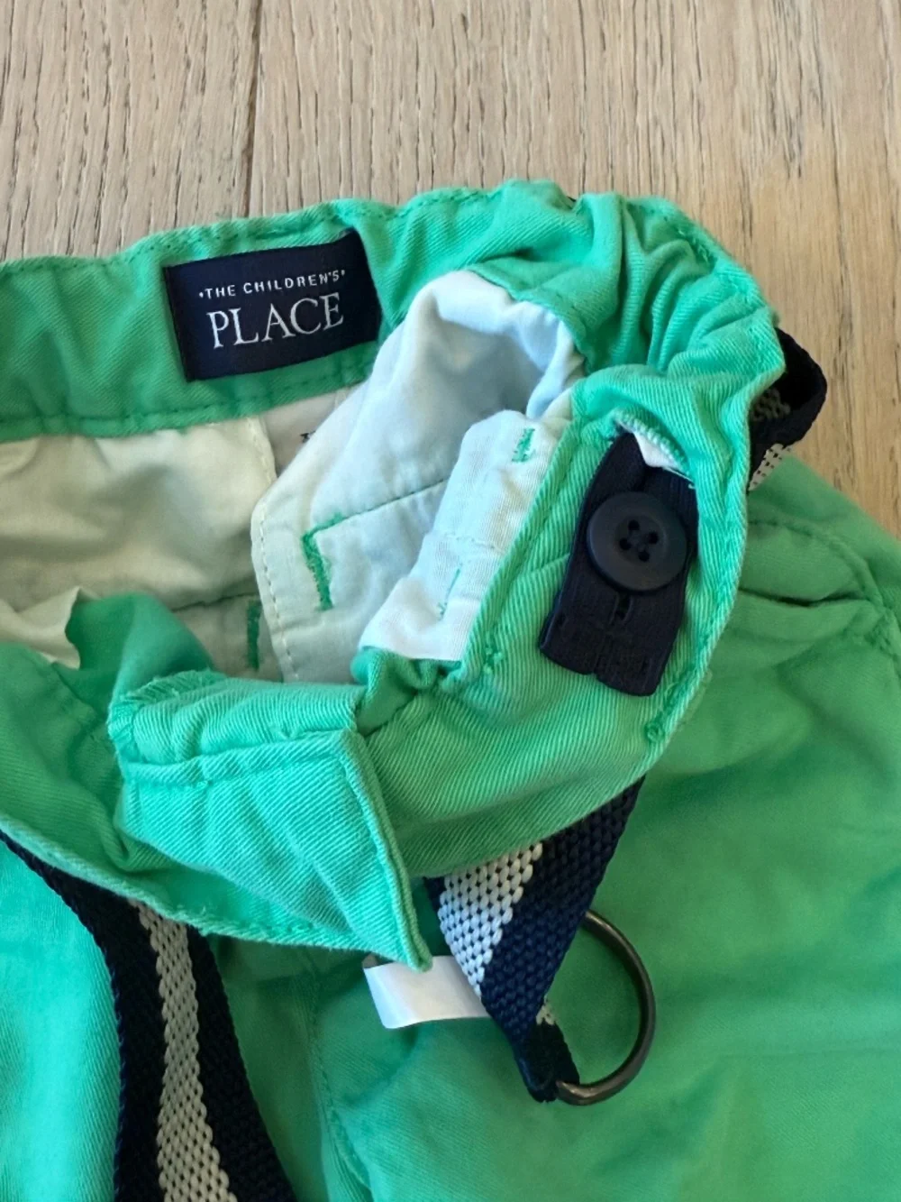The Children's Place Boys Green Chino Shorts with Striped Belt – Size 3T